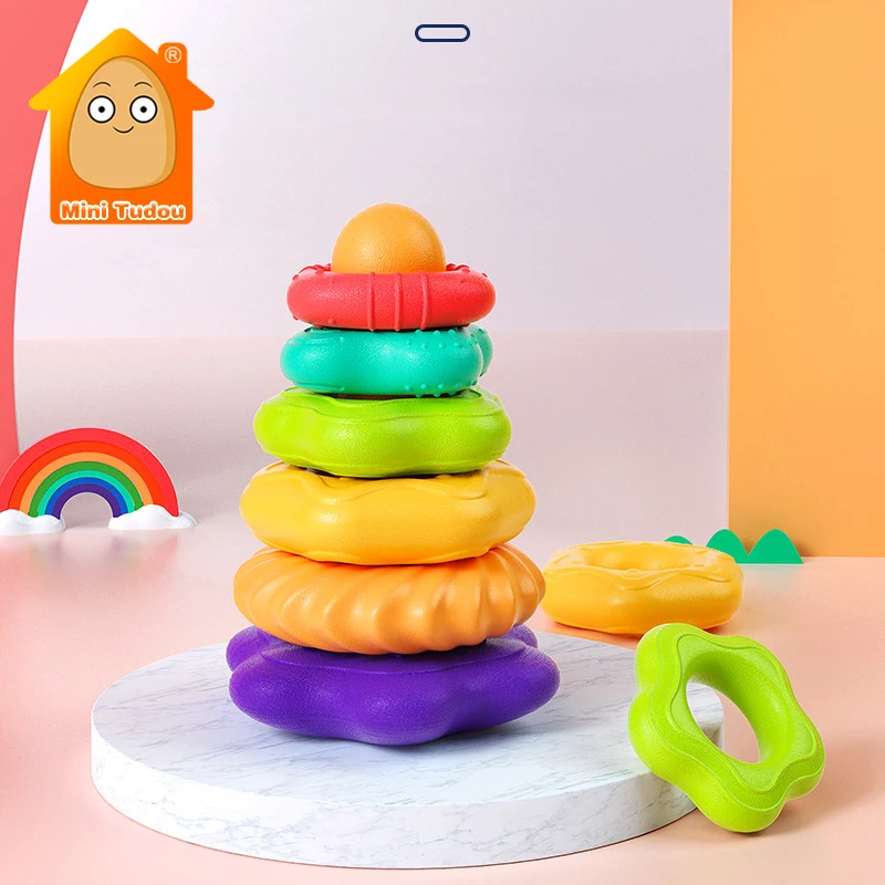 

Baby Stacking Rainbow Ring Toy Montessori Plastic Circle Pyramid Stack Sort Tower Set Early Educational Toys For 13 24 Months