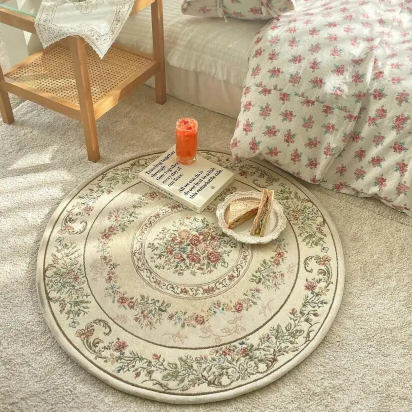 

European Embroidered Nordic Round Tea Table Area Carpet For Living Room Yoga Rugs Study Room Computer Table Mattress Mat Tapis