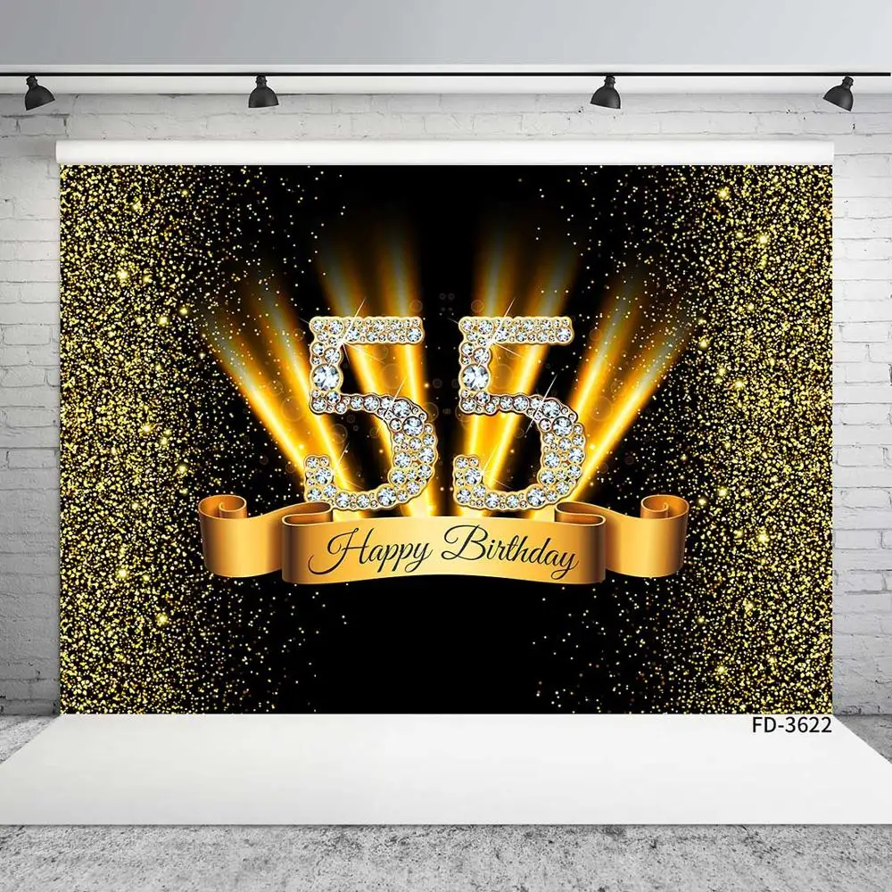 Happy 50th 40 30 25 18 Birthday Party Photo Background Props Gold Polka Dot Sequins Poster Photography Backdrops Photo Studio