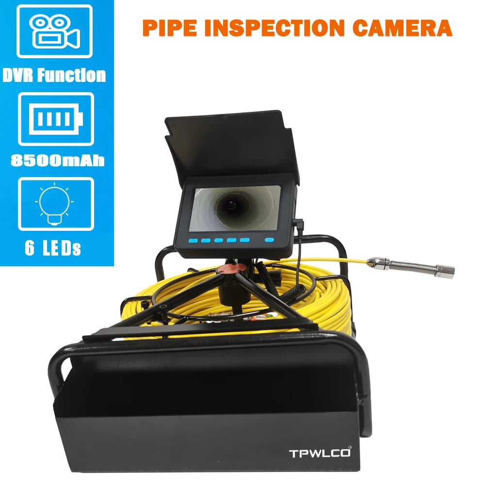 

10M 20M 30M 40M 50M IP68 Waterproof Drain Pipe Sewer Pipe Inspection Camera System 4.3"LCD 1000 TVL Camera with 6 LED Lights