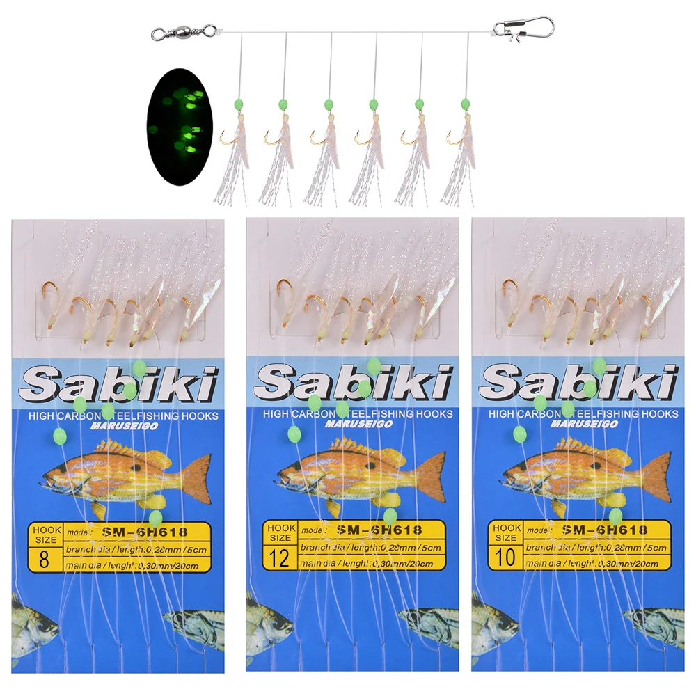 30Packs/15Packs Sea Fishing bait Rig Fishing lure With Real Fish Skin Glow Fishing Beads Flash silk Saltwater fishing hook rigs