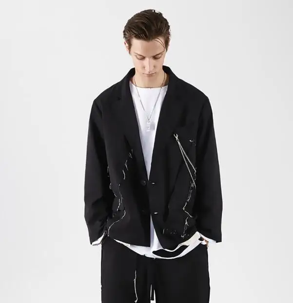 

2020 men's leisure deconstruction destroyed suit tassel wool edge stitching suit