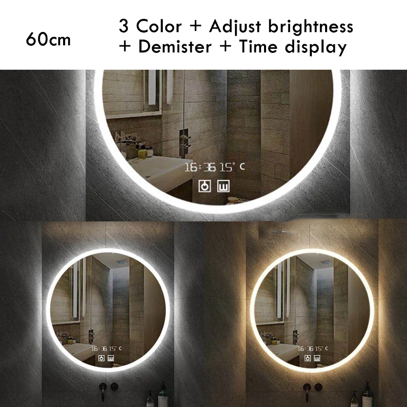 40/50/60CM Round Smart Makeup Bathroom Mirror Adjustable 3 Color Bright LED LIght MultiFunction With Defogging Bluetooth Speaker