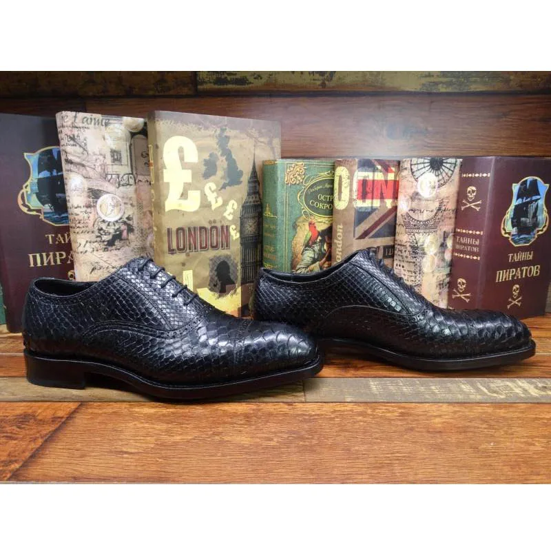 Sipriks Handmade Black Snake Skin Casual Shoes Mens Luxury Italian Goodyear Welted Dress Oxfords Cap Toe Python Wedding Business