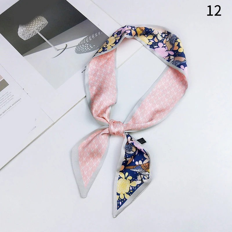 2019 Satin DIY Print Small Scarf Women Riband Handle Bags Scarf Narrow Long Wrist Small Ribbon Fashion Hair Band Scarves & Wraps image 6