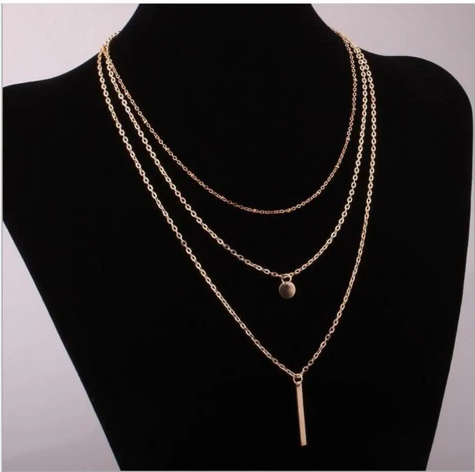 المرأة العصرية 3 في 1 الطبقات المختنق القلائد الفولاذ المقاوم للصدأ عملة شريط عمودي قلادة هدايا حفلة عيد ميلاد مجوهرات S2153 #4