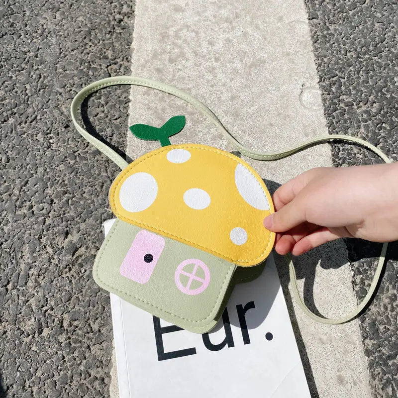 Lovely Girls Mushroom Purse Handbags Fashion PU Leather Kawaii Baby Kids Mini Crossbody Bags Cute Children Small Shoulder Bags