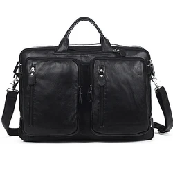 New Multi-Function 100% Genuine Leather Men Messenger Bag Large Crossbody Bags for Men leather Shoulder Bag Tote Handbag black