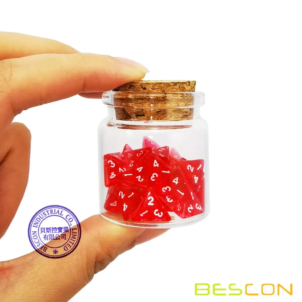 Bescon Mini Transparent Red D4 Dice 30pcs Healing Potion Bottle, 30pcs Roleplaying Mini Red Gem D4 Dice Healing Potion Pack