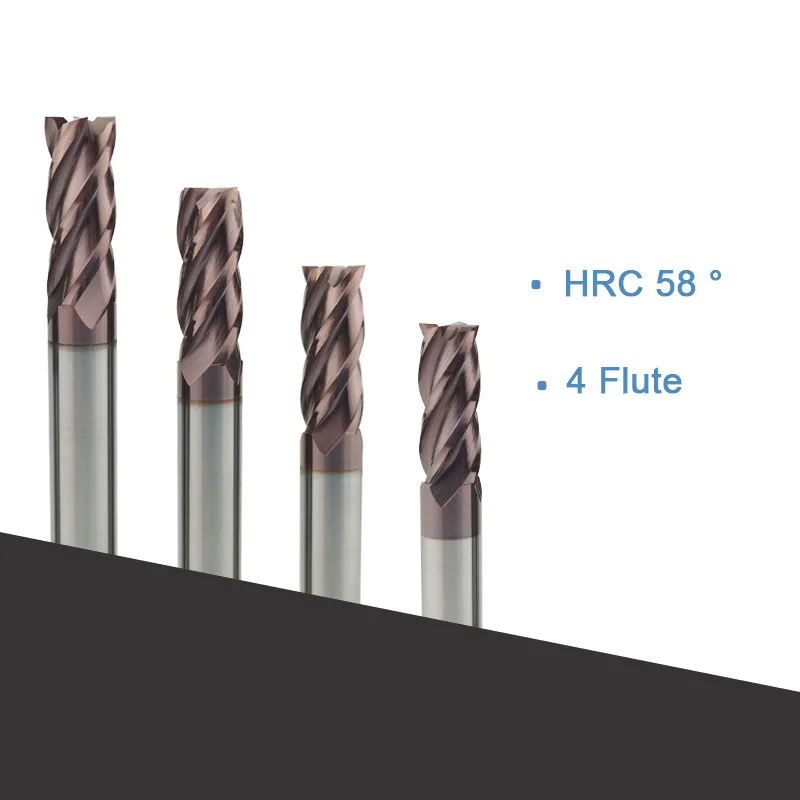 HRC58 Cnc Carbide End Mills Legering Coating Wolfraam Stalen Frees Gereedschap 4 Fluit 1 2 4 5 6 8 12Mm Schacht Maching Frees