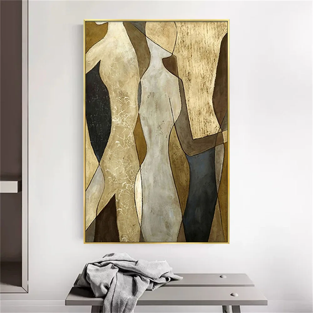 Modern Hand Painted Gold Oil Paintings On Canvas Abstract The Body Art Landscape Wall Picture For Living Room Home Decor Mural