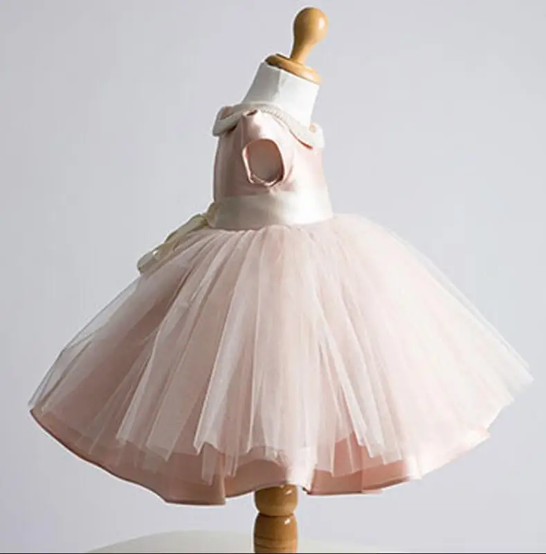 Pink Tulle Baby Girl Dress Beads Lace Pageant Christening Gown Newborn Girls Baptism Clothing Infant 1 Year Birthday Outfits