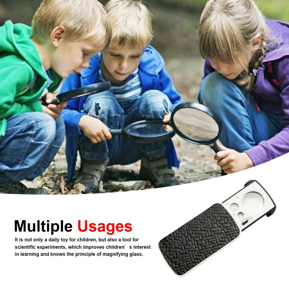 30X 60X 90X Magnifying Glass With LED Light Jewelry Identification Reading High Magnification Acrylic Pull-Out Magnifying Glass