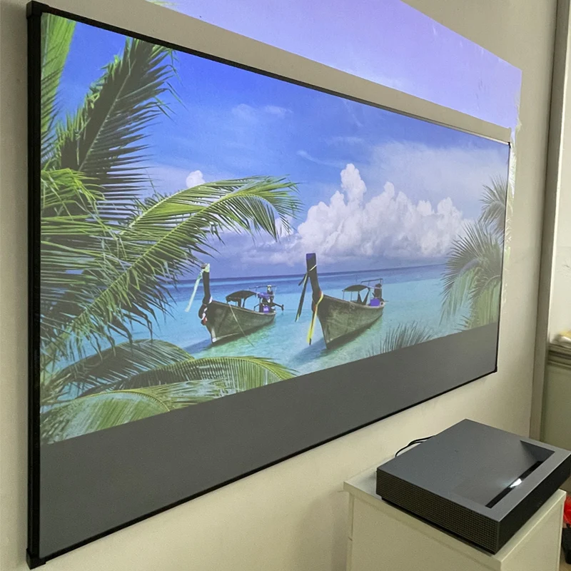 جديد 130 بوصة ALR CLR UST PET كريستال الضوء المحيط رفض شاشة عرض الإطار الثابت لجهاز عرض رمي قصير للغاية