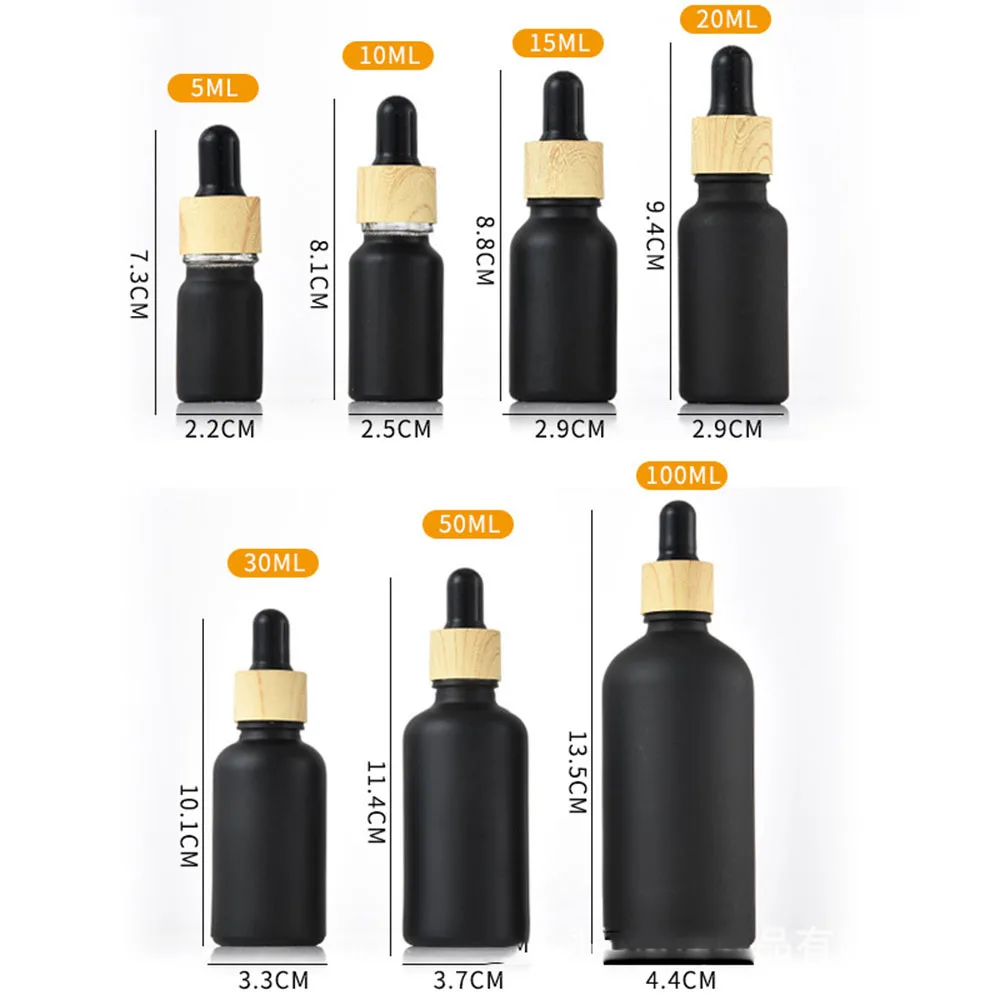 15/20/30/50/80/100ml Black Dropper Bottle Tubes Frosted Glass Aromatherapy Refillable Bottle For Essential Massage Oil Container