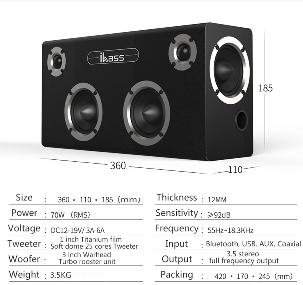 IBASS GaGa Bluetooth Speaker Wooden Speaker Car Outdoor Home 6-unit Speaker TV Computer Audio support Cell Phone Coaxial AUX USB