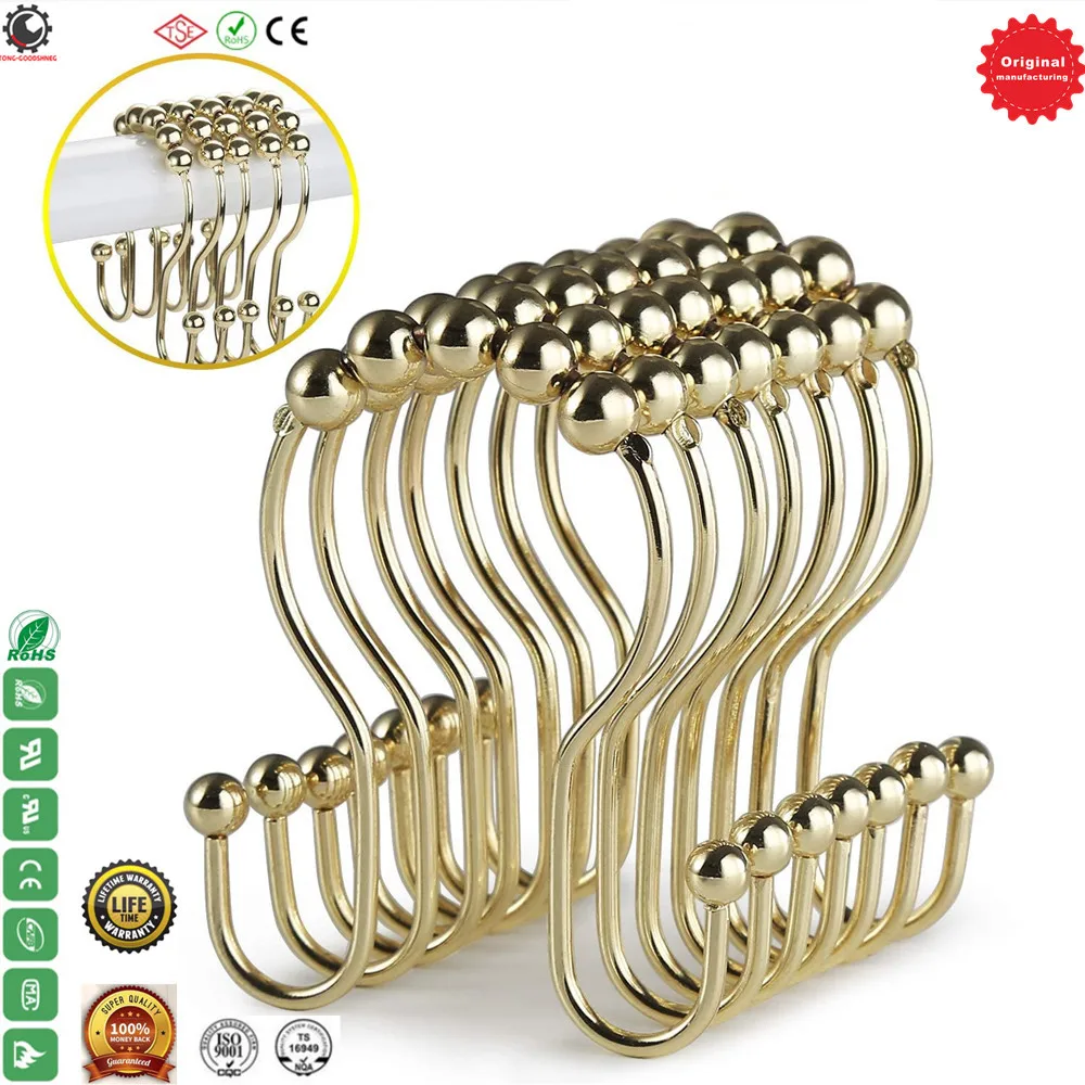 

Curtain Hooks Shower Curtain Rings,304 Steel Roller Rust-Resistant Balance Sliding Head Shower Hooks Rings,Bathroom Shower Rods