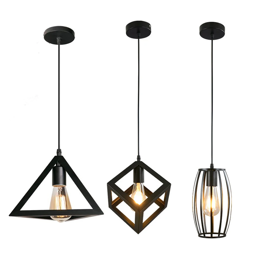 Modern Metal Pendant Lights Metal Ceiling Lamp Chandelier Lighting Lighting Geometry Shape Edison Base E27 Black Suspensions