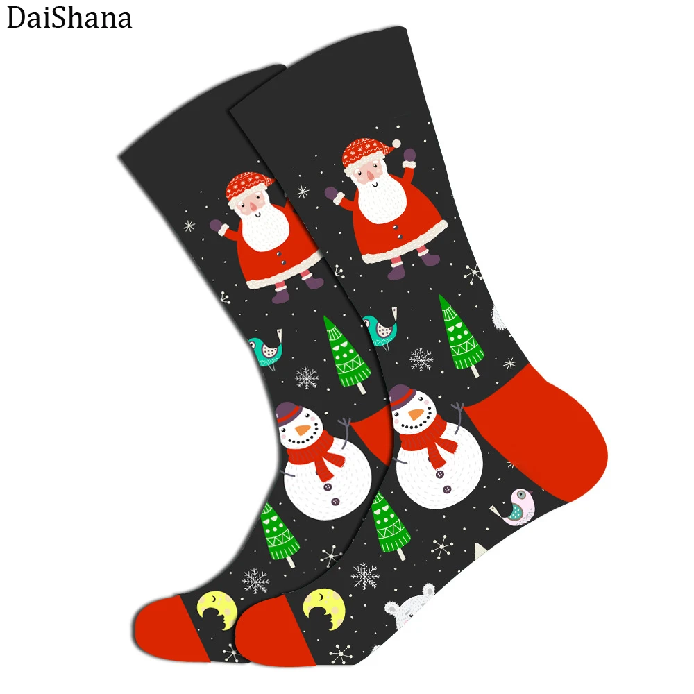 DaiShana – chaussettes de noël en coton unisexe, collection automne-hiver, nouvel an, arbre de noël, élan des neiges, cadeau heureux