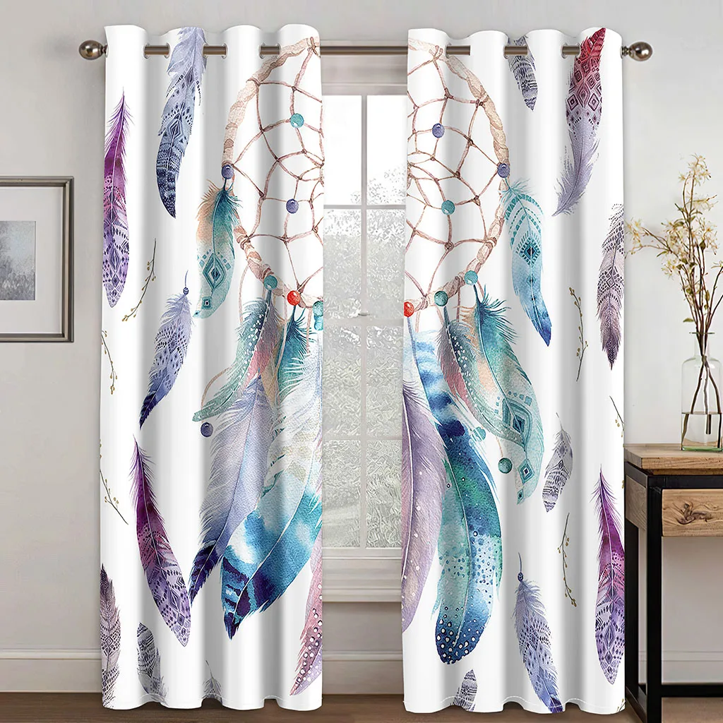 

Living Room Dreamcatcher Window Curtain White Boho Blackout Curtains for Bedroom Darkening Drapes カーテン Cortinas Para La Sala