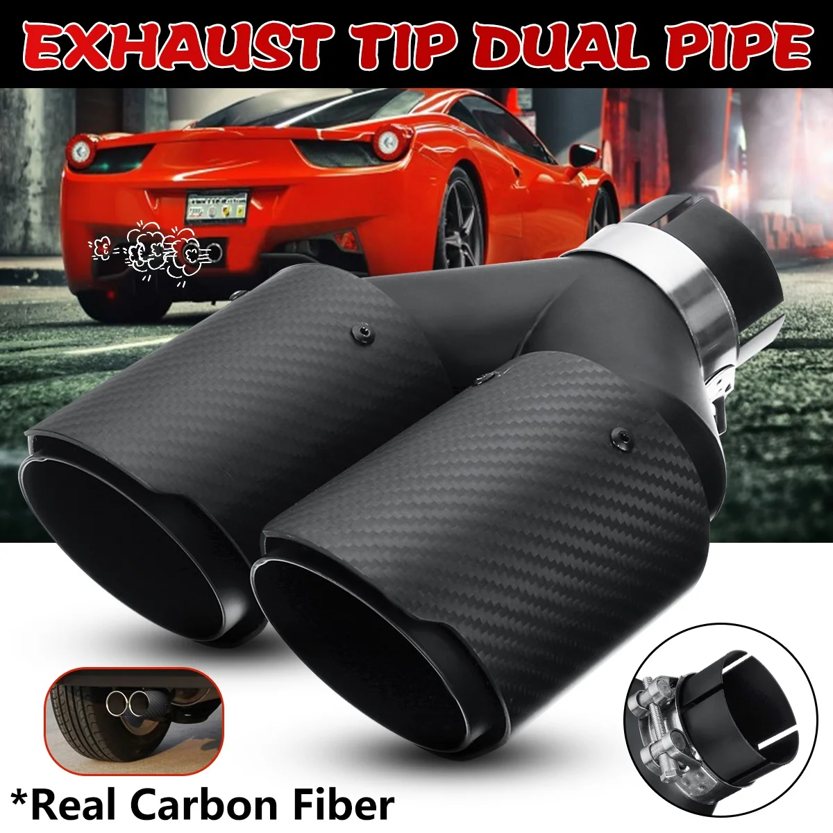 63MM Universal Real  Carbon Fiber  Matte Black Exhaust Muffler Tip End Tail Pipe