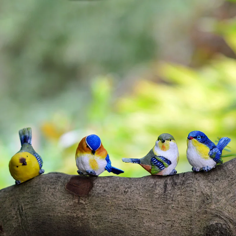 

3pcs/4pcs Mini Birds Figurines Chicks Garden Ornaments Outdoor Animal Miniatures Figurines Resin Garden Statues