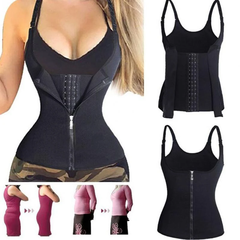 Women Waist Trainer Corset Clip and Zip Vest Body Shaper Cincher Sweat Vest with Adjustable Straps Workout Tank Tops