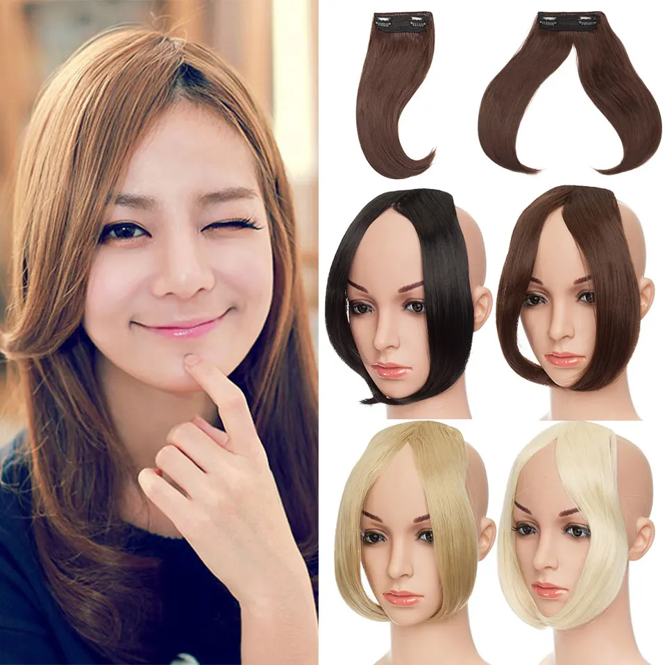 S-noilite Synthetic  Fashion Long Clip In On Front Hair Bang Side Fringe Hair Extension Natural Bangs Hair Piece For Women