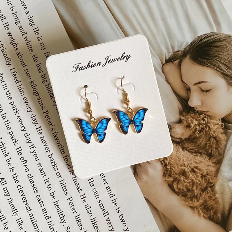 Golden Color Butterfly Drop Earrings for Women Korea Style New Fashion Colorful Dangling Earrings for Women Blue Purple Jewelry