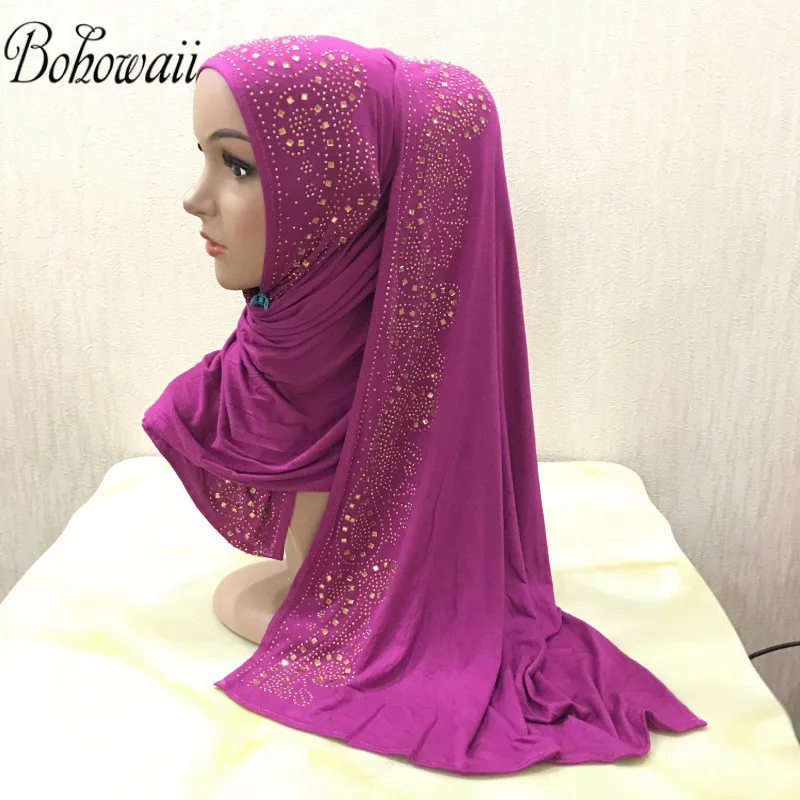 BOHOWAII Diamonds Jersey Hijab Scarf Muslim Fashion Turban Femme Musulman African Head Wraps Arab Turkish Hijabs for Women