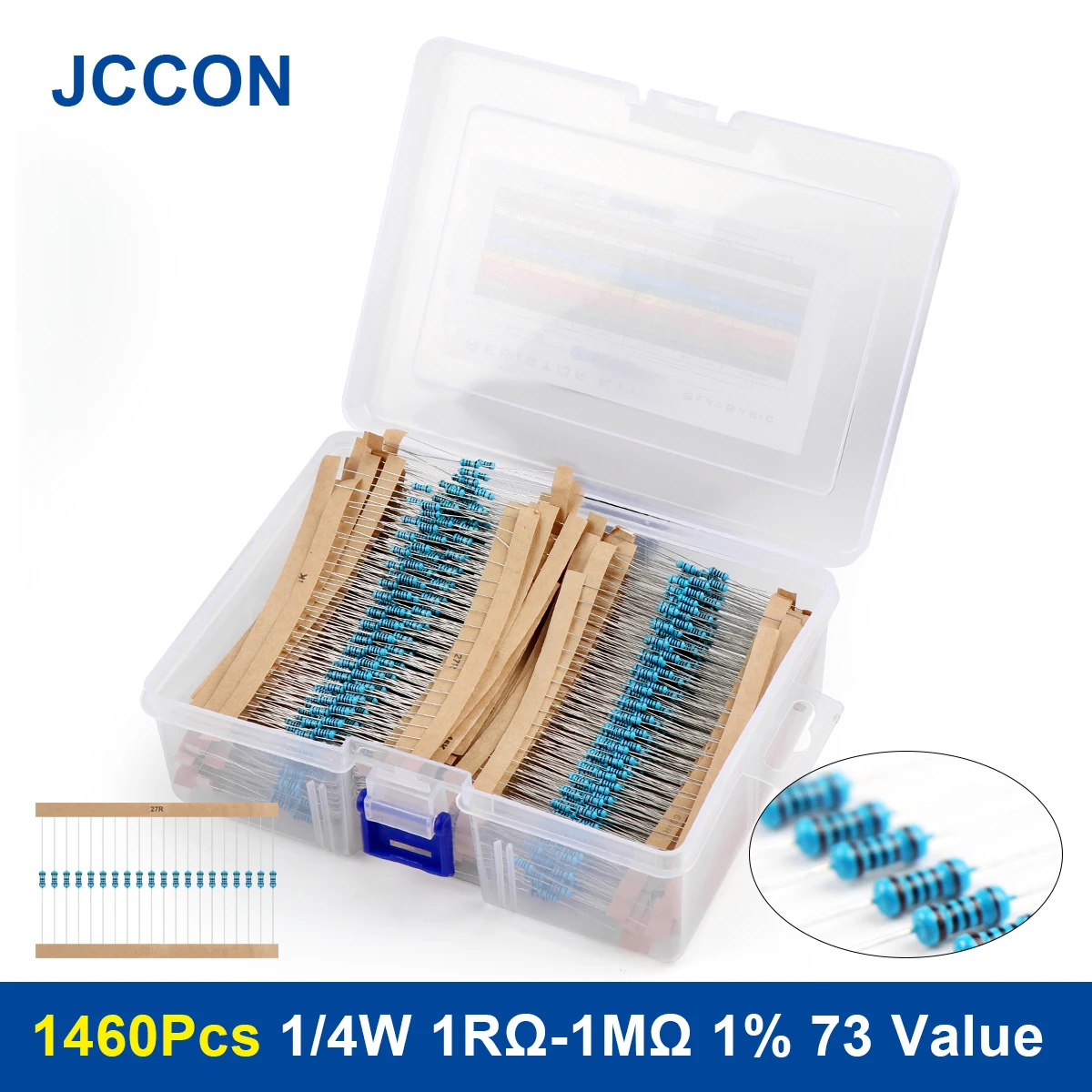 1460Pcs 1/4W 1RΩ-1MΩ 1% 73 Value Metal Film Resistor Rang Carbon Film Metal Resistors Assortment Kit Set Resistor