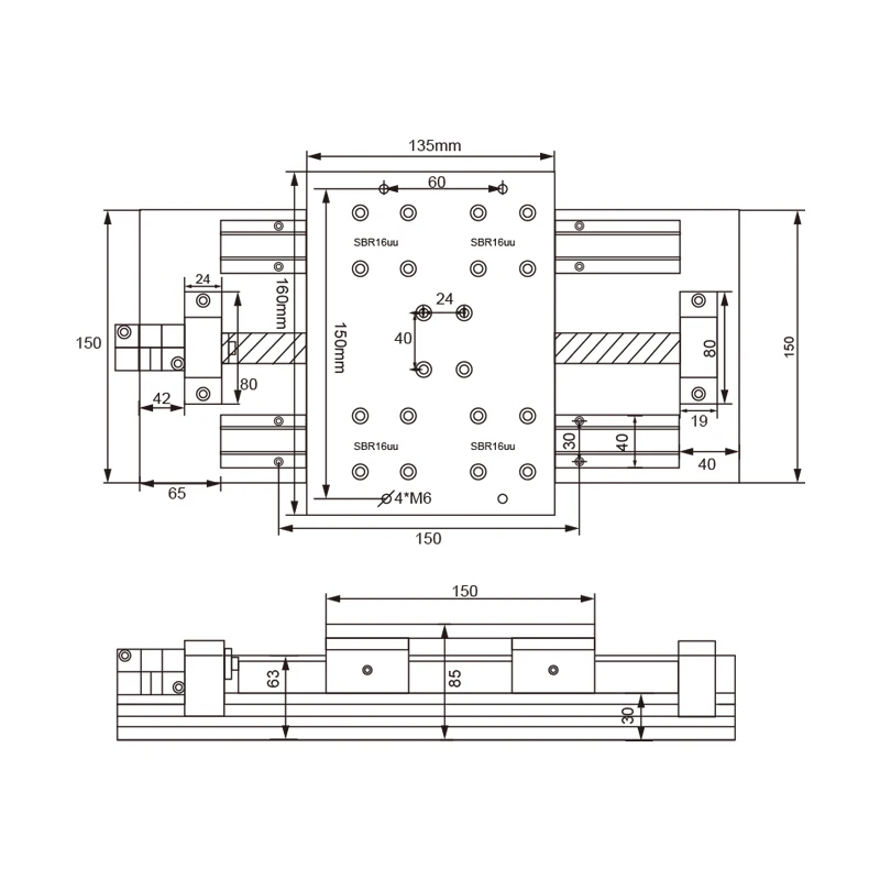 Imagem -05 - Deslize o Módulo Linear Stage para Stepper Motor Bola Parafuso Guia Linear Eixo z Sfu1605 1610 Sbr16 Nema23 Nema34