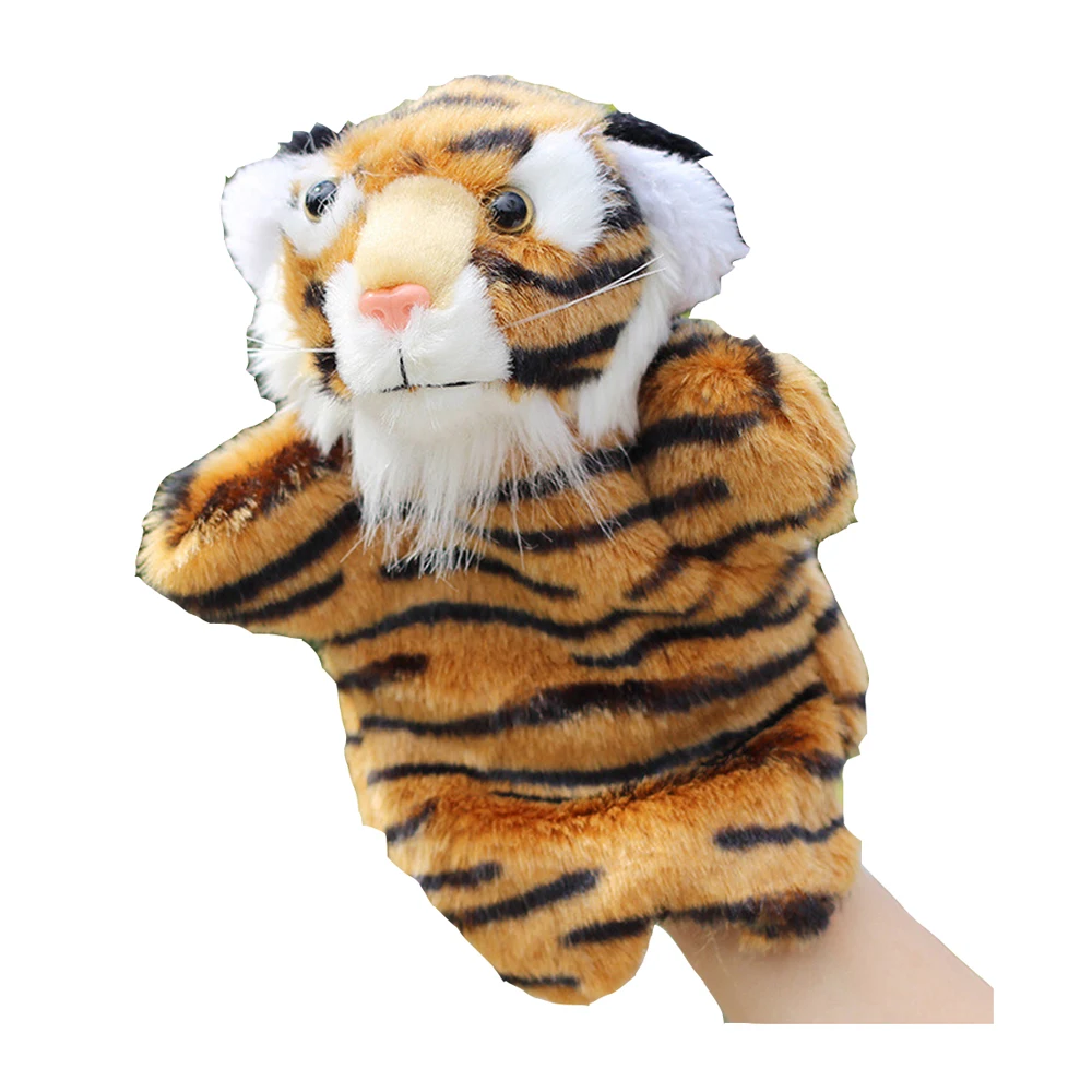 Brinquedo de pelúcia tigre marrom infantil fantoche de mão recheado