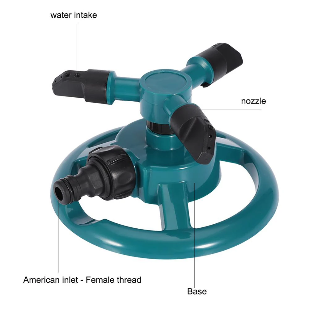 Yard Watering Spikes Garden Sprinklers Plant Waterer Lawn Sprinklers Automatic 360° Fully 3 Nozzle Circle Rotating Water Spikes