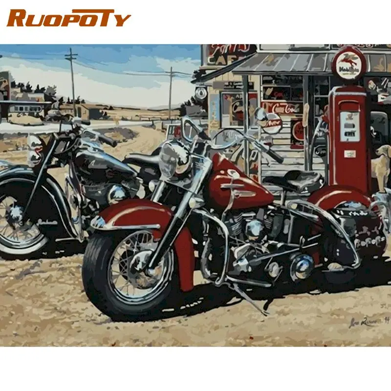 RUOPOTY Paint By Numbers Kits For Adults Children 40x50cm Frame Motorcycle Landscape Oil Picture By Number Home Decor Art Photo