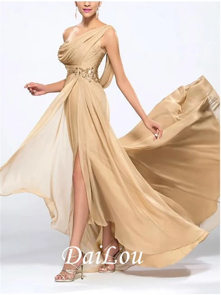 Mermaid / Trumpet Beautiful Back Sexy Wedding Guest Formal Evening Dress One Shoulder Chiffon with Split Appliques 2022