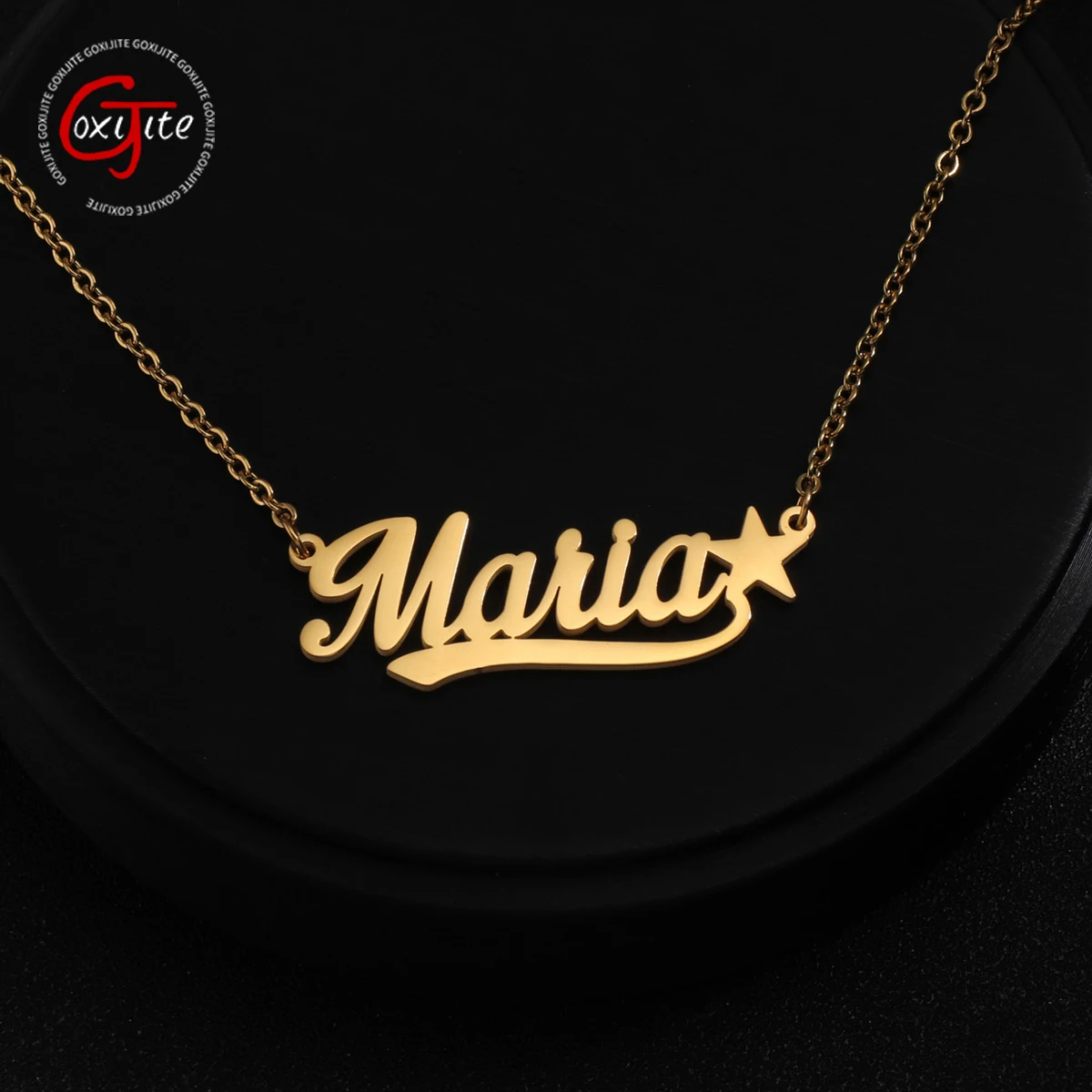 

Goxijite Custom Private Name Necklace Personalized Stainless Steel Star Charming Letter Nameplate Necklaces Women Best Gift