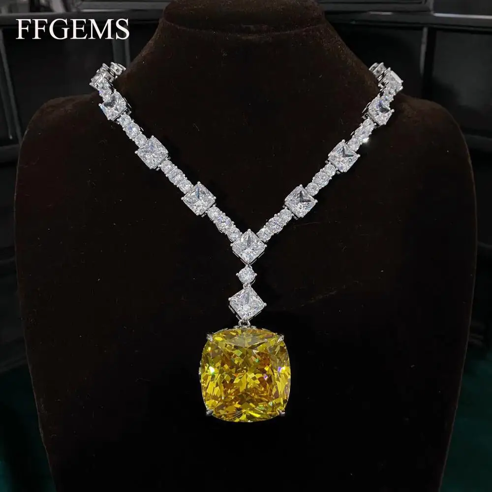 FFGems 100% Silver 925 Created Moissanite Citrine Gemstone Wedding Cocktail Pendent Necklace High Quolity Fine Jewelry Wholesale