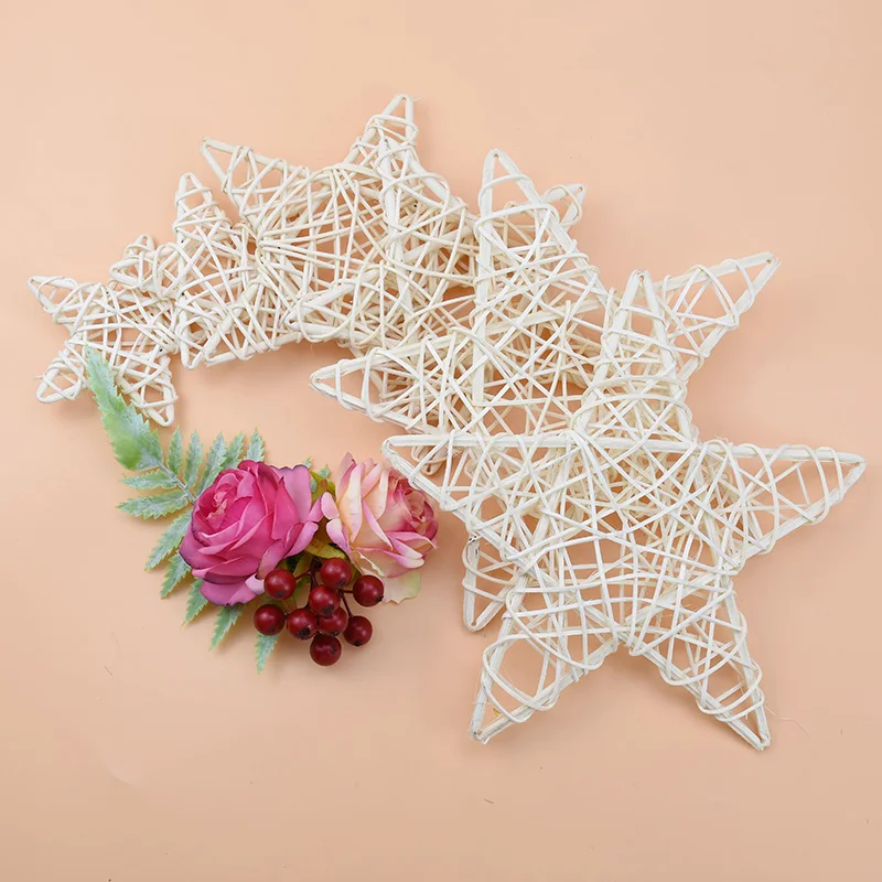 1 Pieces White Pentagram Rattan Christmas Decorations for Home Wedding Artificial Flowers Girl Festival Candy Box Garland Diy