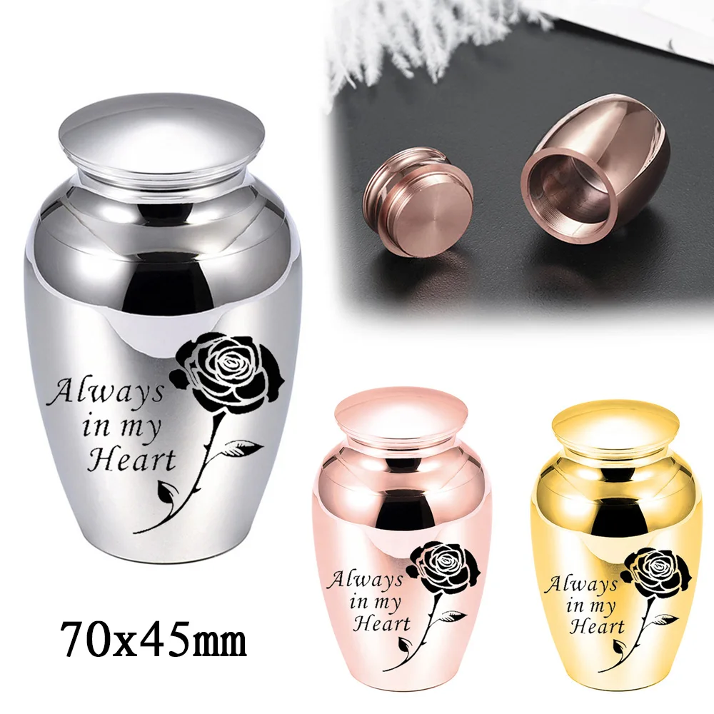 

Small Keepsake Urns for Human Ashes Mini Rose Cremation Urn Aluminium Alloy Ashes Keepsake Memorial Ashes Holder-Five-Color Urn