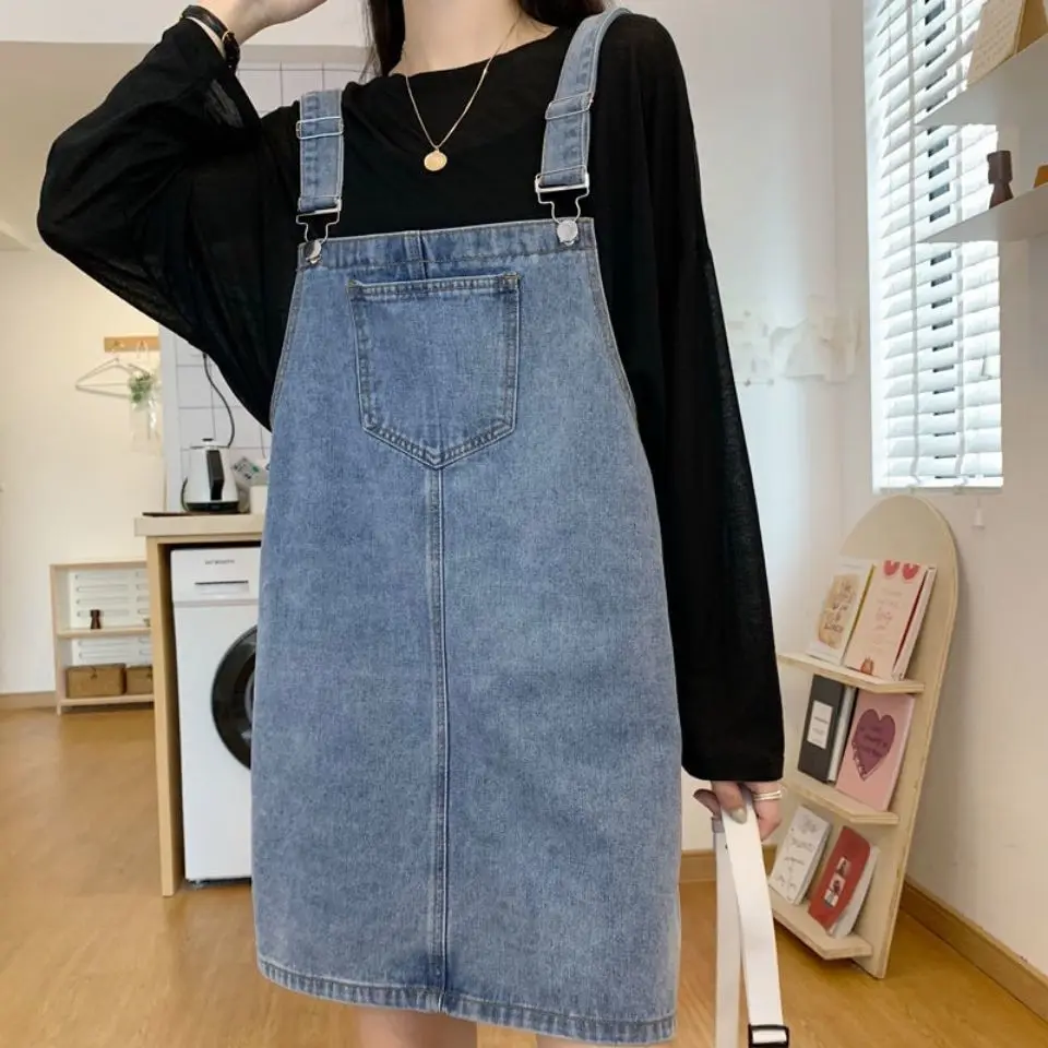 Abito in denim senza maniche da donna al ginocchio con cinturino per spaghetti casual allentato da donna quotidiano streetwear ragazze retrò dolce