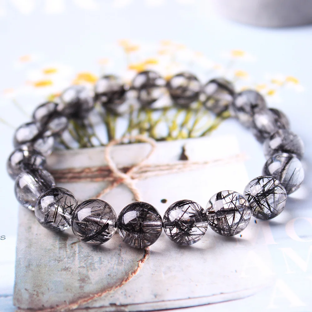 

Natural Black Rutilated Quartz Bracelet Jewelry For Women Men Crystal Round Beads Strands Jewelry AAAAA 8mm 9mm 10mm 11mm 12mm