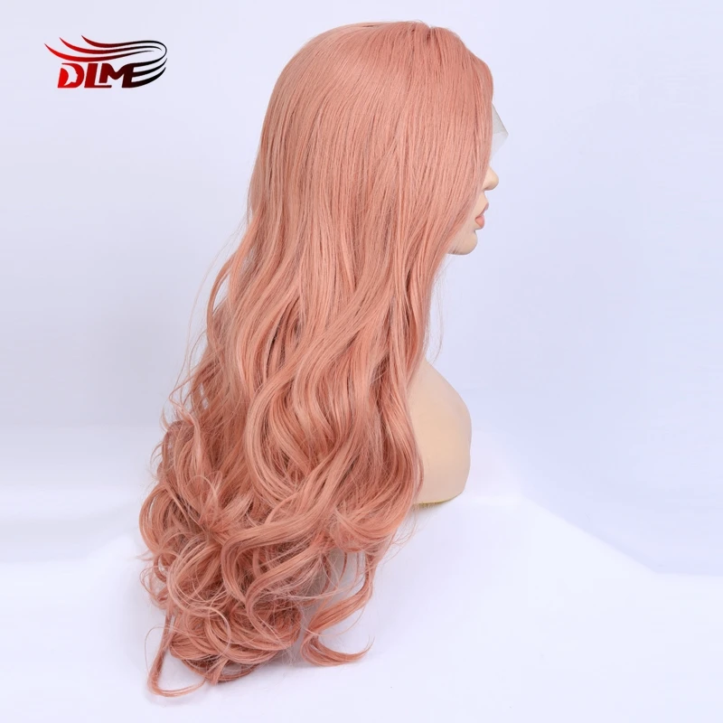 DLME  Pink Synthetic Hair Lace Front Wigs Lace Front Wigs Long Wavy Hair For Women  Pink Hair Cosplay