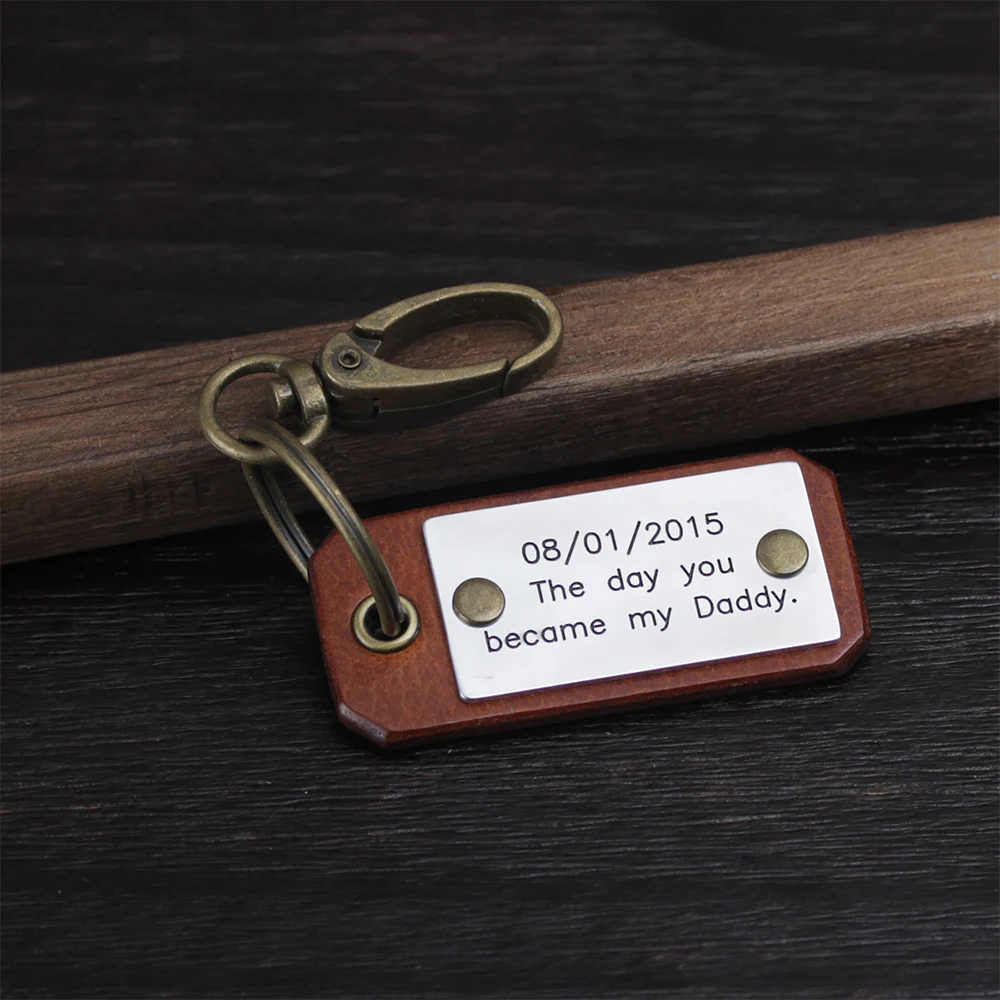 

Personalized Coordinate keychain - handwriting keyring - leather key chain - Gift for Him