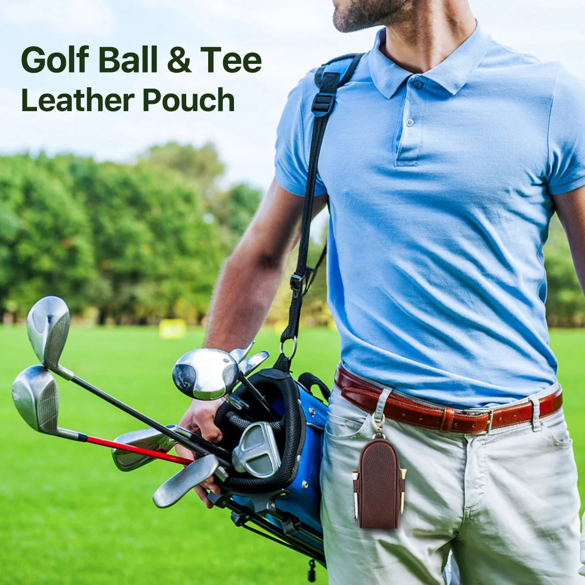 Contact\'s Family Vegetable Tanned Leather Golf 3 Balls Bag Pouch 4 Tees Holder Divot Tool Carrier Pouch Waist Bag Storage Case