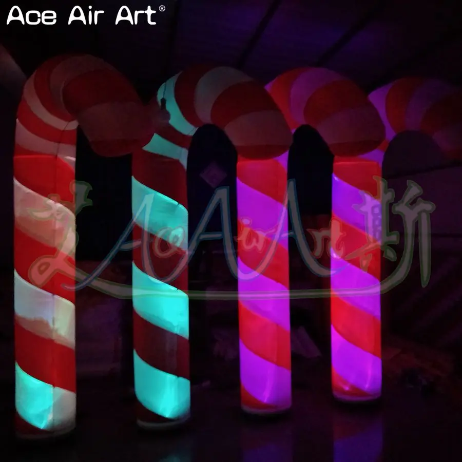 Colorful Illuminating Xmas Decor Inflatable Candy Cane with Spotlights and Remote Controller