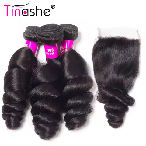 Tinashe Peruvian Hair Bundles With Closure Loose Wave Bundles With Hd Transparent Lace Closure Human Hair 3 Bundles With Closure