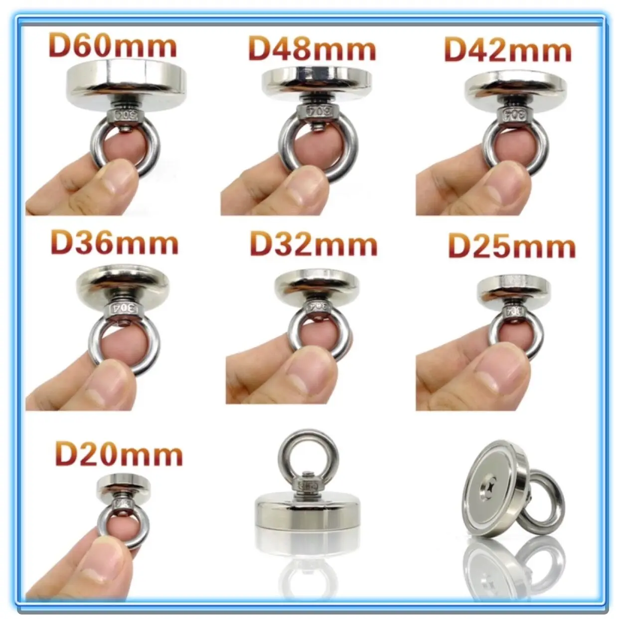 1Pcs Super Strong Neodymium Magnet Salvage Magnet Deep Sea Fishing Magnets Holder Pulling Mounting Pot with Ring Eyebolt