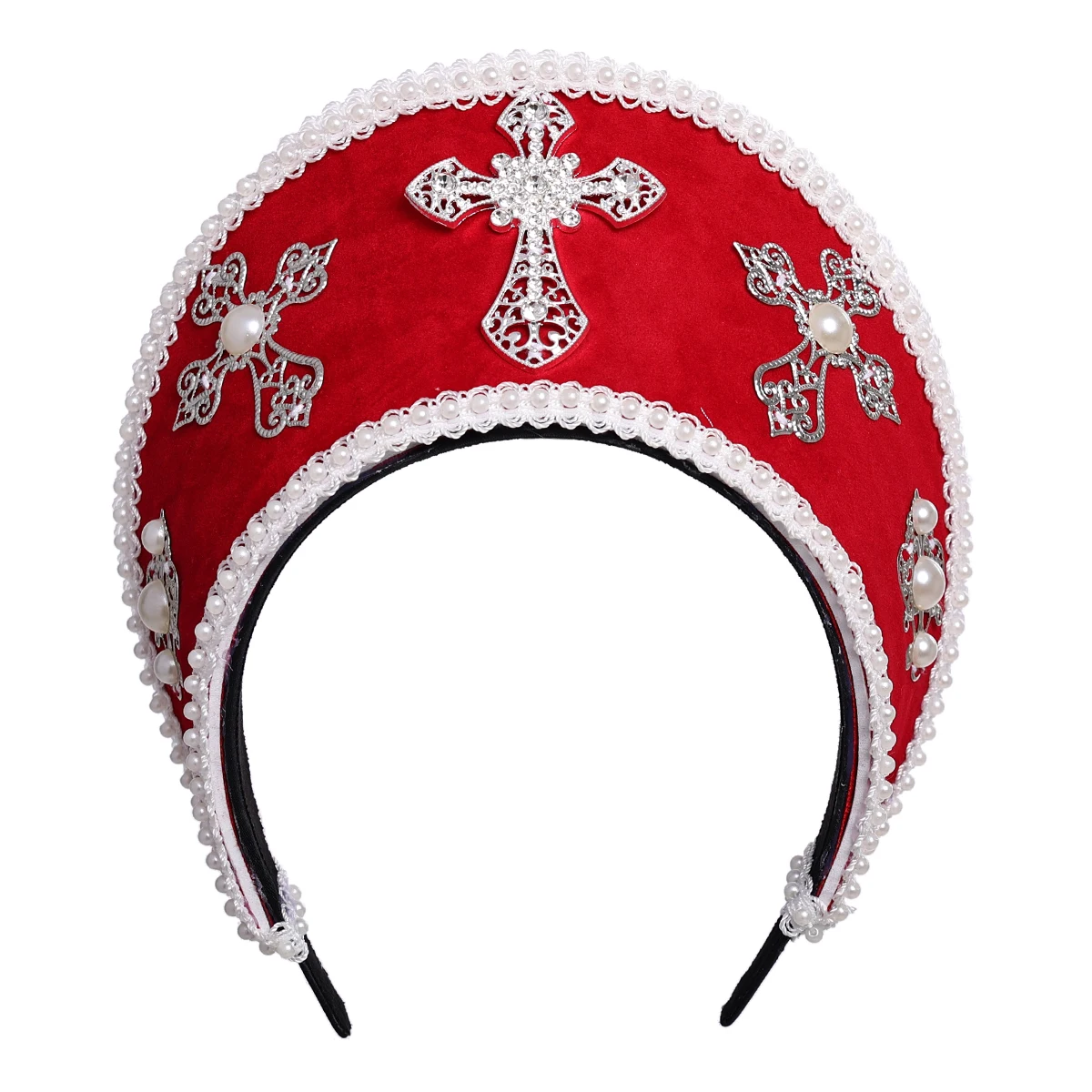 Women Cross Tudor Crown Renaissance Headpiece Royal French Court Hood Coronet Headwear