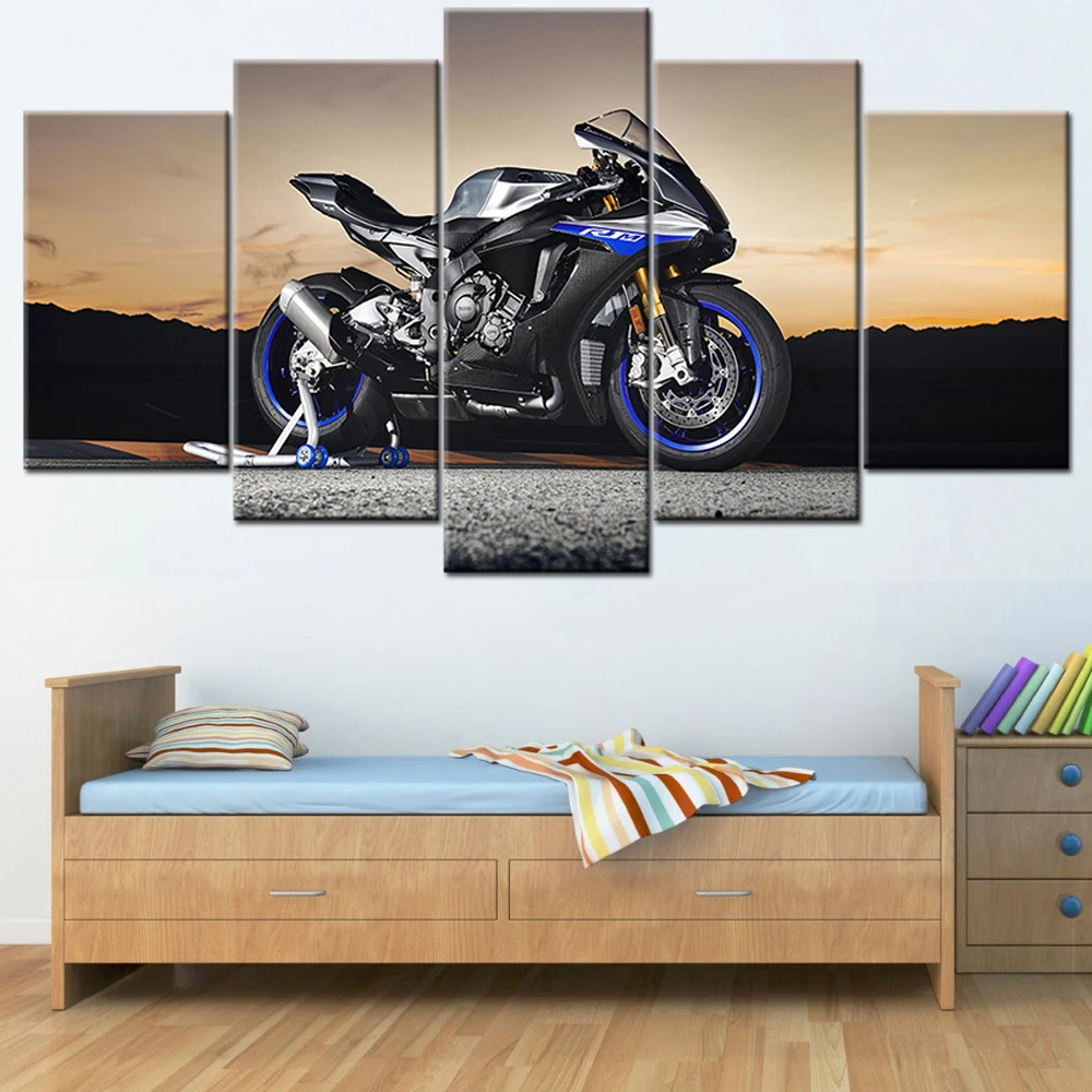 

Super Motorcycle 5 Piece Wall Art Canvas Paintings Modern Poster Picture For Home Decor Ready To Hang